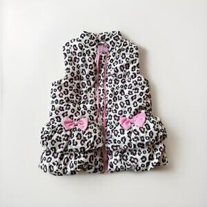 Kids Headquarters Puffer Vest Leopard Print Pink Bows Girls Size 6